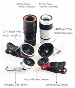 Объектив-линза Lieqi набор 4 в 1: Fisheye, Макро объектив,широкоугольная линза, телеобъектив Цвет: Красный/Синий (LQ-803) - фото 20273