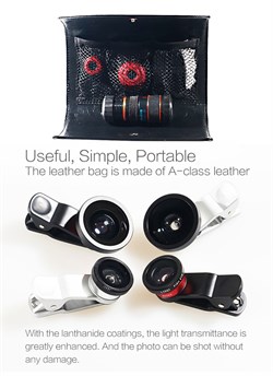 Объектив-линза Lieqi набор 4 в 1: Fisheye, Макро объектив,широкоугольная линза, телеобъектив Цвет: Красный/Синий (LQ-803) - фото 20280