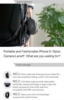 Объектив-линза Lieqi набор 3 в 1:Fisheye, Макро ( macro ) объектив,широкоугольная линза для iPhone 6 plus Цвет: Чёрный (LQ-019) - фото 20343