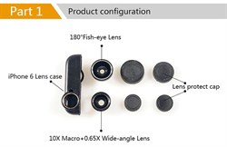 Объектив-линза Lieqi набор 3 в 1: Fisheye, Макро объектив,широкоугольная линза для iPhone 6 Цвет: Чёрный (LQ-018) - фото 20356