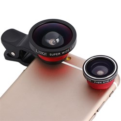 Объектив-линза Lieqi набор 3 в 1: fisheye, Макро объектив,широкоугольная линза Цвет: Красный (LQ-003) - фото 20381