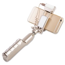 Монопод Noosy Night Sky Selfie Stick LED Light and Back Mirror (LED подсветка, зеркало, цвет "золото") - BR13 - фото 22431