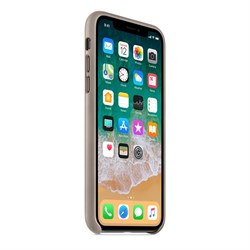 Оригинальный кожаный чехол-накладка Apple для iPhone X, цвет платиново-серый  (MQT92ZM/A) - фото 22933