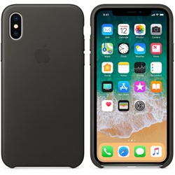 Оригинальный кожаный чехол-накладка Apple для iPhone X, цвет угольно-серый  (MQTF2ZM/A) - фото 22962