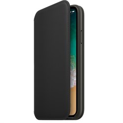 Оригинальный кожаный чехол-книжка Apple для iPhone X, цвет черный  (MQRV2ZM/A) - фото 23000