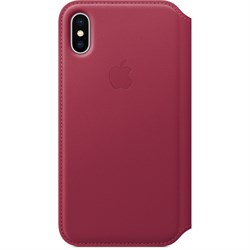 Оригинальный кожаный чехол-книжка Apple для iPhone X, цвет "лесная ягода"  (MQRX2ZM/A) - фото 23004