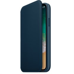 Оригинальный кожаный чехол-книжка Apple для iPhone X, цвет «Космический синий»  (MQRW2ZM/A) - фото 23018