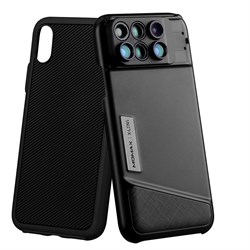 Чехол с обьективами Momax 6 в 1 Lens Case для iPhone X (Цвет: Черный) - фото 24136