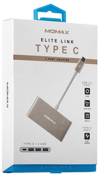 Адаптер-хаб Momax Type-C 4-Port Adapter, цвет "Золото" (DHC1L) - фото 24226