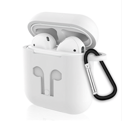 Чехол для AirPods силиконовый с карабином, Серый - фото 25379