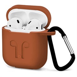Чехол для AirPods силиконовый с карабином, Оранжевый - фото 25389