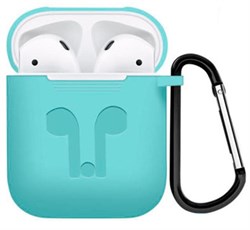 Чехол для AirPods силиконовый с карабином, Бирюзовый - фото 25395
