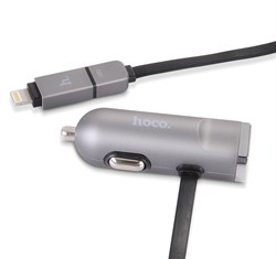 Автомобильное зарядное устройство Hoco UCL01 с кабелем Lightning+MicroUSB и доп. USB-входом - фото 7229