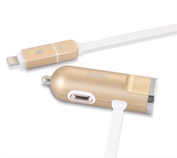 Автомобильное зарядное устройство Hoco UCL01 с кабелем Lightning+MicroUSB и доп. USB-входом - фото 7231