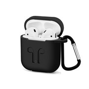 Чехол для AirPods силиконовый с карабином, Чёрный